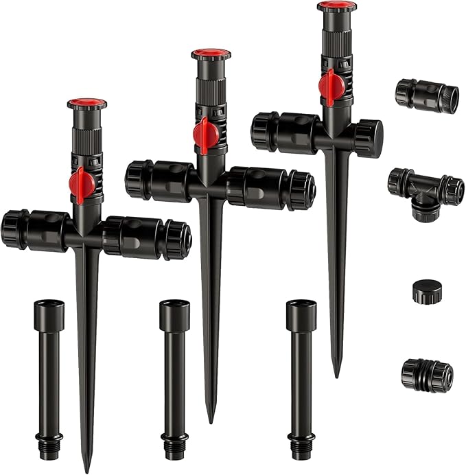 Flexible Sprinkler System Above Ground DIY Irrigation Kit Multi-Adjustable Lawn Sprinkler Set Ideal for Plant and Flower Bed Watering (Garden Hose Not Included)