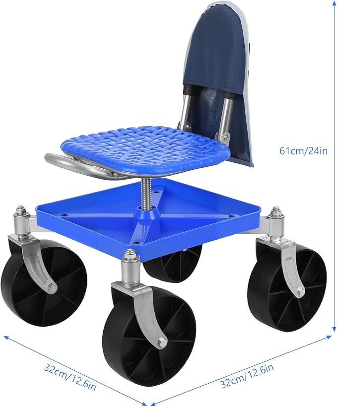 Rolling Garden Seat with Wheels 12.6 150KG Load Capacity Garden Cart with Seat Enhanced Mobility Casters Built-in Storage Tray Gardening Stools for Seniors for Yard Gardening Planting Tasks