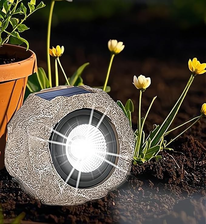 Solar Rock Lights Outdoor Waterproof – 2 Pack LED Landscape Spotlights with Auto On/Off Sensor Decorative Solar Lights for Garden Pathway Driveway Yard Patio Walkway Sidewalk