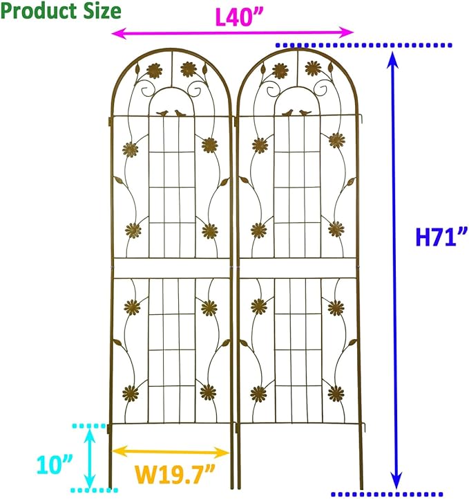 2 Pack Metal Garden Trellis 71 x 19.7 Rustproof Brown for Climbing Plants and Garden Decor