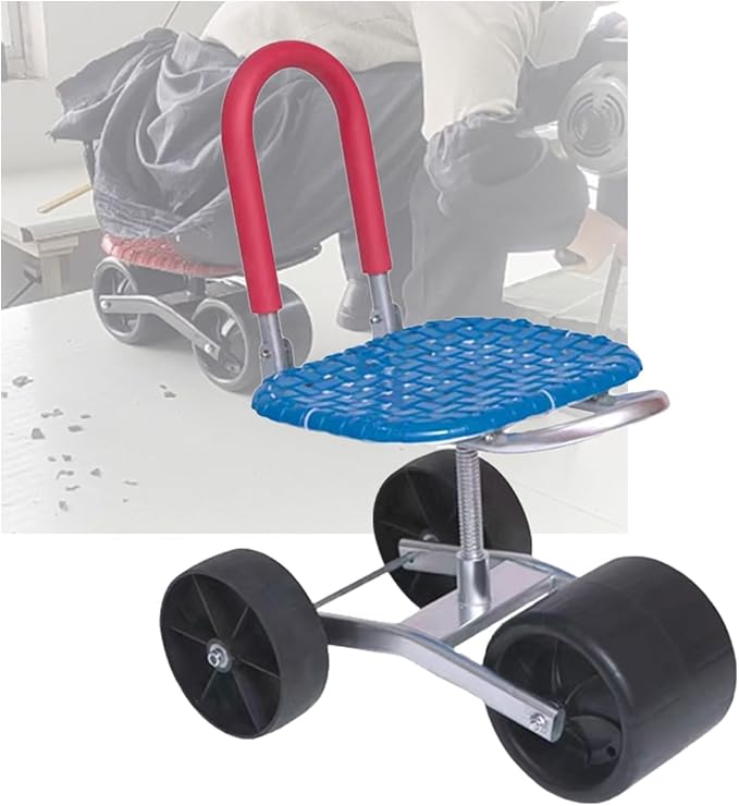 Garden Stool with Wheels Rolling Gardening Helper Bearing 150kg Adjustable Height 22-36cmfor Orchards Farms(Blue)