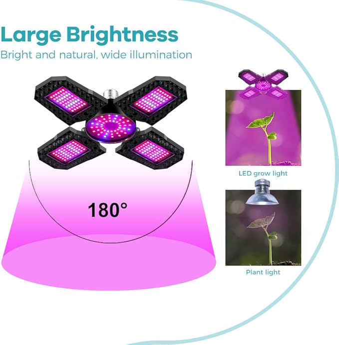 2 Pack 600W Foldable Full-Spectrum Plant Growth Lights E26/E27 LED Greenhouse Hydroponic Lamps Indoor Plant Luminaires Red-Blue Spectrum for Herb Vegetable Cultivation Growth Chamber Supplement Light