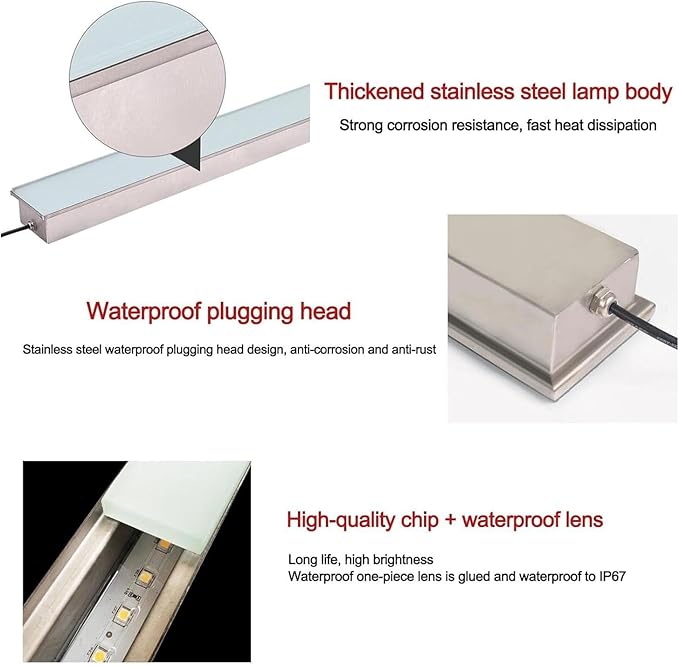 Ground LED Landscape Lights Outdoor Buried Lights - IP67 Waterproof Recessed Floor Spotlight DC 24V Low Voltage Long Strip Recessed Wall Lamp(White12W-100 * 5 * 6cm)