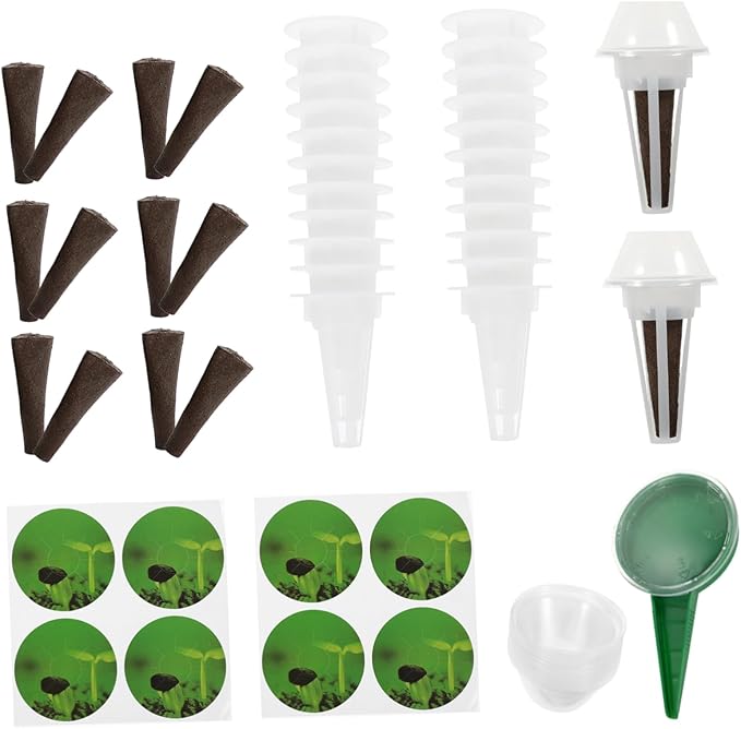 Toyvian 24-Piece Hydroponic Growing System Set with Humidity Dome and Net Pots for Indoor Gardening for Seed Starting Includes Insulation Lids and Planting Sponges