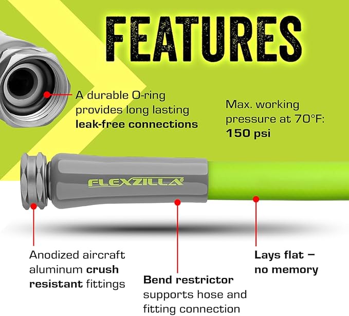 Flexzilla Garden Utility Hose 5/8 in. x 15 ft. Lightweight All-Weather Water Hose Durable and Flexible Leak-Free Connections