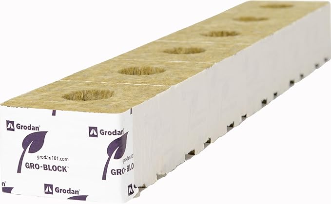 Grodan GRO-Block Improved GR65 - Small 4 (4 x 4 x 2.6) with Hole - Unwrapped Strips in Carton 216 Units (36 Strips of 6)
