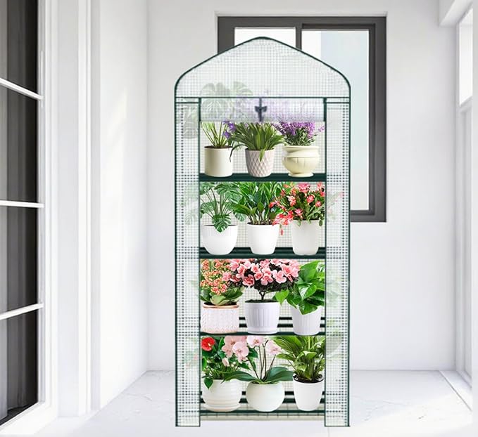 4-Tier Mini Greenhouse Green House for Flower Indoor Outdoor Portable Plant Outdoor Cage with Heavy Duty PVC Clear Cover &amp Steel FrameGreenhouse for Seed Starting MushroomVegetables