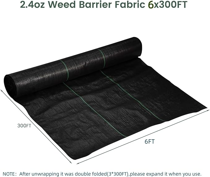 Weed Barrier Fabric 2.4OZ 6x300FT Weed Barrier Landscape Fabric Garden Fabric Weed Barrier for Flower BedDrivewayGarden and GreenhouseBlack6x300FT2.4OZ