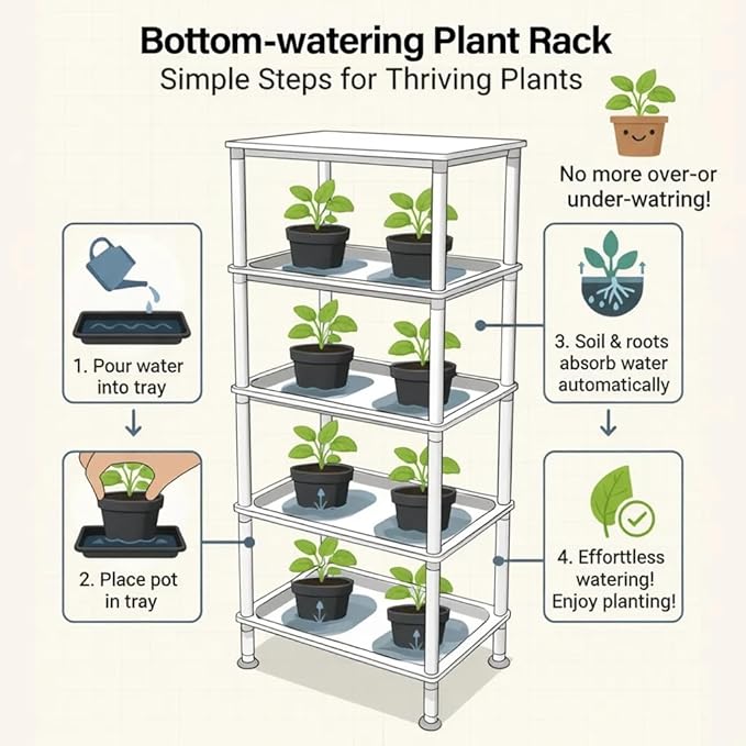5-Tier Seed Starter Trays Plant Stand with LED Grow Light (Auto-Timer) Bottom Watering Designed for Indoor Greenhouse Plants Fits Small Pots &amp Seedling Cell Trays - White