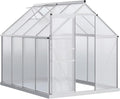 Outsunny 6' x 8' x 6.5' Polycarbonate Greenhouse with Adjustable Roof Vent Walk-in Heavy Duty Green House Kit with Aluminum Frame Sliding Door and Rain Gutter for Winter Silver