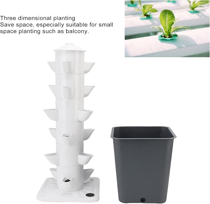 Aramox Vertical Hydroponic Growing System 18 Hole Hydroponic Tower with 10L Watertank for Home Space Saving Indoor Gardening for Vegetables (US regulations)