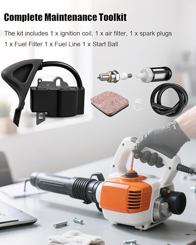 Ignition Coil Air Filter Kit Fit for Stihl BG56 SH56 BG86 SH86 BG66 BR200 Replace 4241 400 1318 4241 120 1800 Leaf Blower Tune Up Kit with Spark Plug Fuel Filter