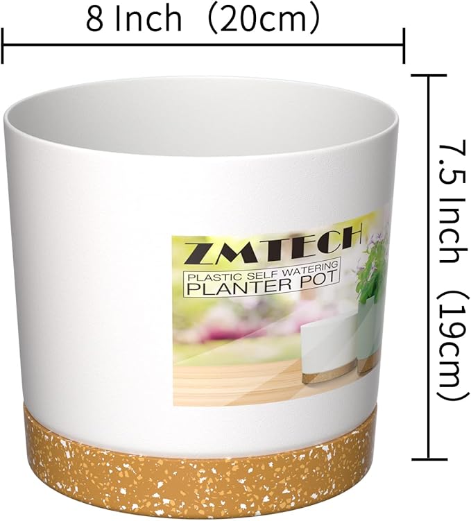 ZMTECH Spring Planters for Indoor Plants Plant Pots &amp Flower Pots Plastic Planter 3 Pack 8 Inch Self Watering with Drainage Hole and Saucer Modern Decorative Indoor Outdoor Dark Gray White Gre