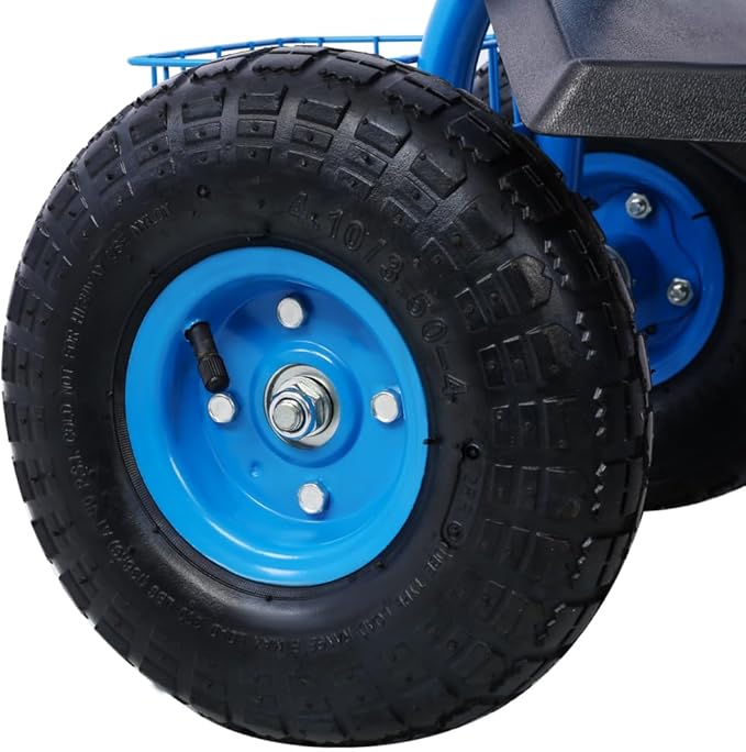 Ergonomic Rolling Garden Scooter with 360-Degree Swivel Seat Built-in Tool Tray and All-Terrain Wheels for Outdoor Use (Blue + Steel)