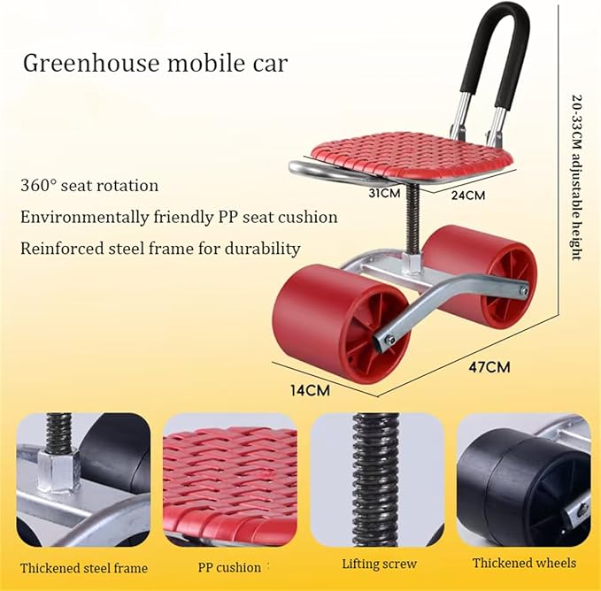 Mobile Gardening Stool Patio Gardening WorkseatGardening WorkseatsRolling Garden Work SeatLazy Garden Seat with Steering Handle &amp Tool TrayAdjustable Height 360°Swivel SeatA