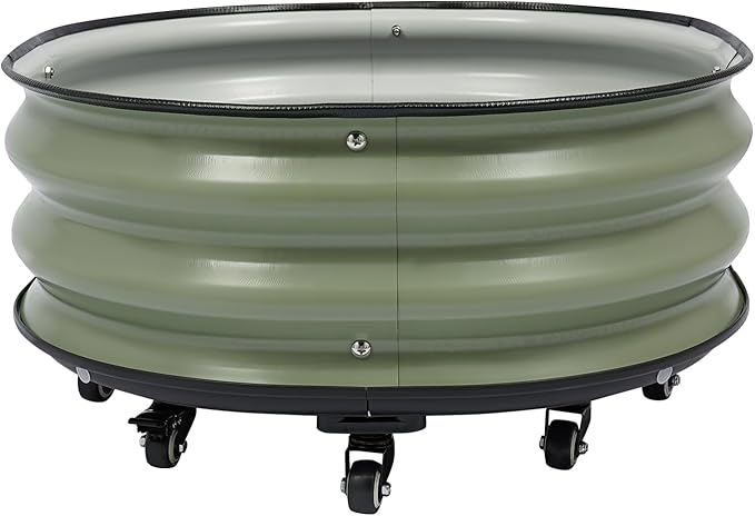 DYNAMI Self-Watering Raised Garden Bed with Wheels23.6in Round Rolling Planter Box Metal Elevated Raised Bed with Drainage Plug for Indoor Outdoor Gardening
