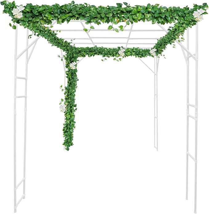 Plant Climbing Stand 9.8x6.6x7.5ft Large Outdoor Plant Trellis for Climbing Plants Heavy Duty Steel Garden Arch with Anti-Slip Feet for Tomatoes Cucumbers Flowers (White)
