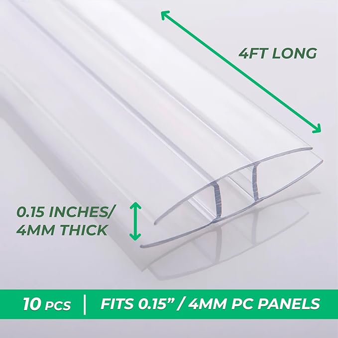 Polycarbonate Greenhouse Panels (H Connectors) - 0.15 Thick Fits 4mm Twin-Wall Polycarbonate Panels Join 2 Pieces of Panels Together 4-Foot Length 10 Pieces (H Connectors 4mm 4ft)