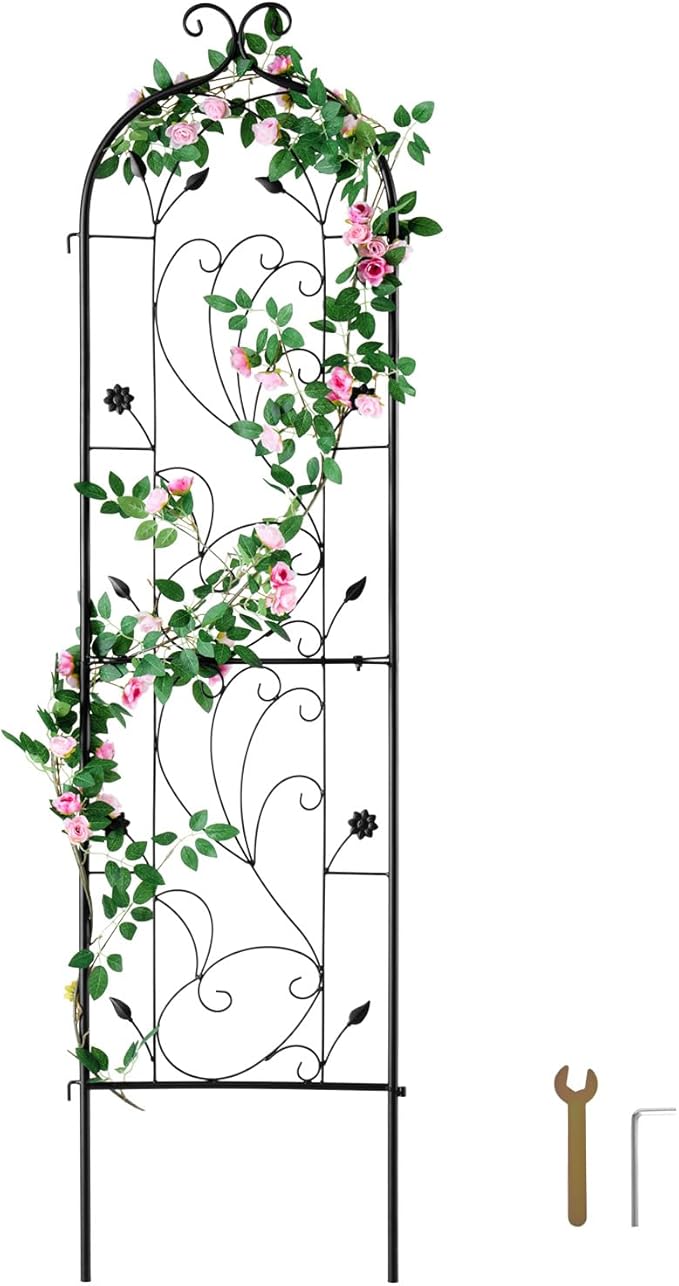 VEVOR 60 x 15 in Rustproof Metal Garden Flower Trellis Outdoor Climbing Rose &amp Cucumber Support Decorative Tall Clematis Trellis for Courtyards &amp Lawns