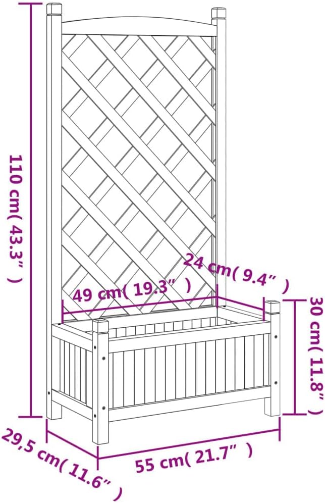 Solid Wood Garden Planter with Trellis Wood Raised Garden Bed Planter with Trellis Outdoor Garden Box for Climbing Plants Brown Solid Wood Fir-765