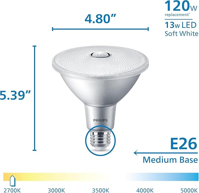 PHILIPS LED 120W PAR38 2-Pack Motion Sensing Soft White (2700K) 1200 Lumen (13W = 120W) Frosted Flicker-Free Light Bulbs