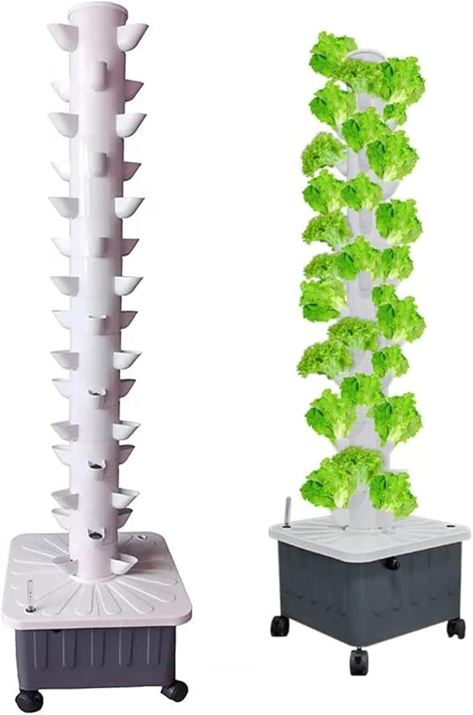 Hydroponics Tower - Hydroponics Growing System for Indoor Herbs Fruits and Vegetables - Aeroponic Tower with Hydrating Pump Timer Adapter Seeding Bed &amp Net Pots (45 Pots)220V