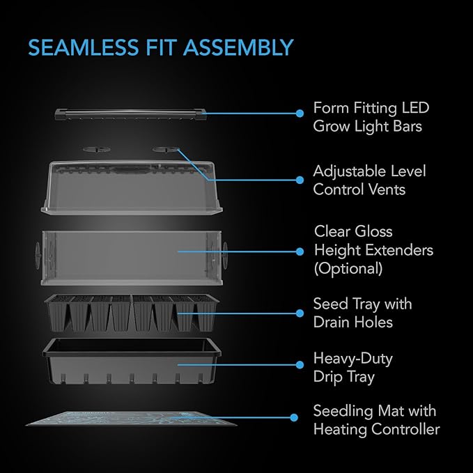 AC Infinity Heavy-Duty Humidity Dome 5x8 Germination Kit Full Spectrum LED Grow Light Bars w/Samsung LM301H EVO LEDs Heat Mat 3 mm Thickest Dome Trays Vented Panels for Seed Starting