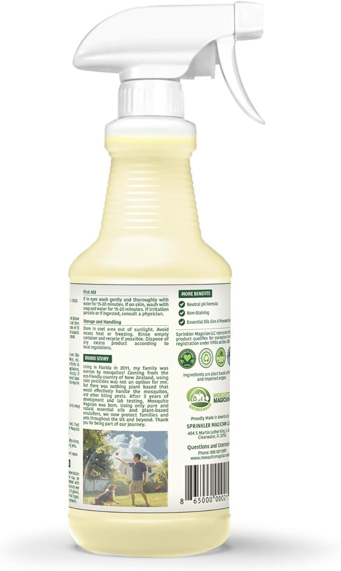 Mosquito Magician Indoor and Outdoor Flea &amp Tick Spray - Use for Carpet Furniture Bedding Couches &amp Pets – Plant-Sourced with Essential Oil – Rosemary 16 OZ