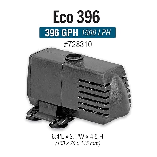EcoPlus Eco 396 Water Pump Fixed Flow Submersible Or Inline For Aquariums Ponds Fountains &amp Hydroponics - UL Listed 396 GPH Black