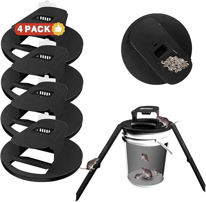 Mouse Traps Indoor for Home 4 Pack Mouse Trap Bucket Lid with Upgraded Clear Box 2 Ramps &amp Auto Reset Efficient Humane Rat Trap for Indoor &amp Outdoor Use Compatible with 5-Gallon Buckets