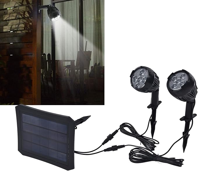 flexman 2Pcs Outdoor Solar Lights Energy Saving Simple Operation Spot Lights Outdoor Fully Enclosed Design Landscape Spotlights with Solar Panel for Outside Yard Pathway