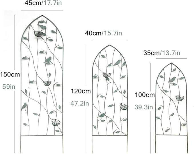 Retro Garden Trellis ×1 Metal Climbing Plant Support Frame Bird And Leaf Design Garden Lattice For Potted Vines Vegetables Flowers Roses Clematis Green(Color:GreenSize:100x35cm/39.3x13.7in)