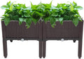 Outdoor 2Pcs Plastic Raised Garden Bed Self-Watering Plastic Planter Garden Free Splicing Injection Planting Box Stand (Brown)