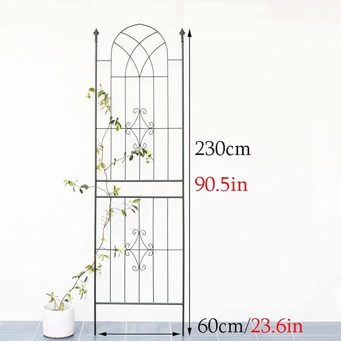 Outdoor Metal Garden Trellis for Plant Climbing Vines and Flowers Stands 230×60cm/90.5x23.6 Rustproof Arched Fence Lattice Decoration Vintage Distressed Style(Color:Dark Green)