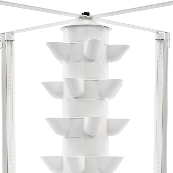 Hydroponic Tower Garden 30-Pod Indoor Gardening System w/ 4 Full-Spectrum LED Grow Lights 10L Auto Irrigation Water Tank Vertical Planter for Herbs Lettuce &amp Strawberries (Black)