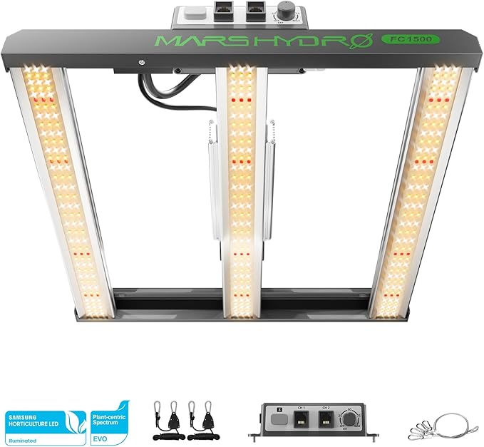MARS HYDRO FC1500 EVO 150W Samsung LM301H EVO LED Grow Light 2.3x2.3 ft Coverage Full Spectrum Daisy Chain Dimmable Bar and iConnectu Controller