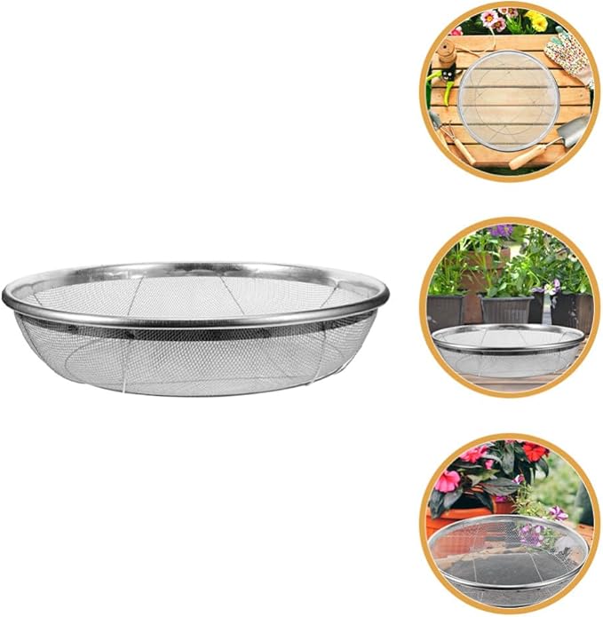 Yardwe Soil Sifter for Gardening Stainless Steel Sieve Strainer Easy to Use Sifting Pan