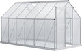 Outsunny 6' x 12' x 6.5' Polycarbonate Greenhouse with Adjustable Roof Vent Walk-in Heavy Duty Green House Kit with Aluminum Frame Sliding Door and Rain Gutter for Winter Silver