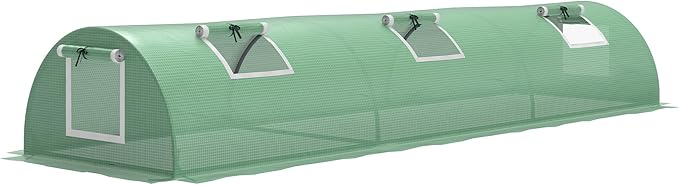 Outsunny 10' x 3' x 2' Mini Greenhouse with 5 Mesh Windows Portable Plant Hot House with PE Cover Steel Frame for Garden Backyard Green