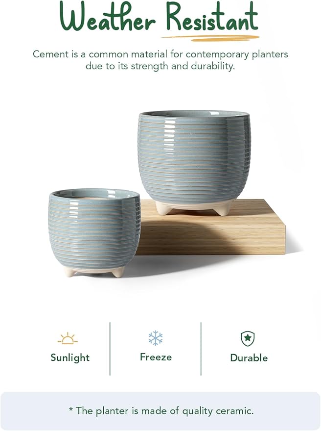 LE TAUCI Ceramic Plant Pots 5.1 + 6.4 Inch Footed Pots for Plants Modern Flower Pots for Home and Office Indoor Planters with Drainage Reactive Glaze Gray