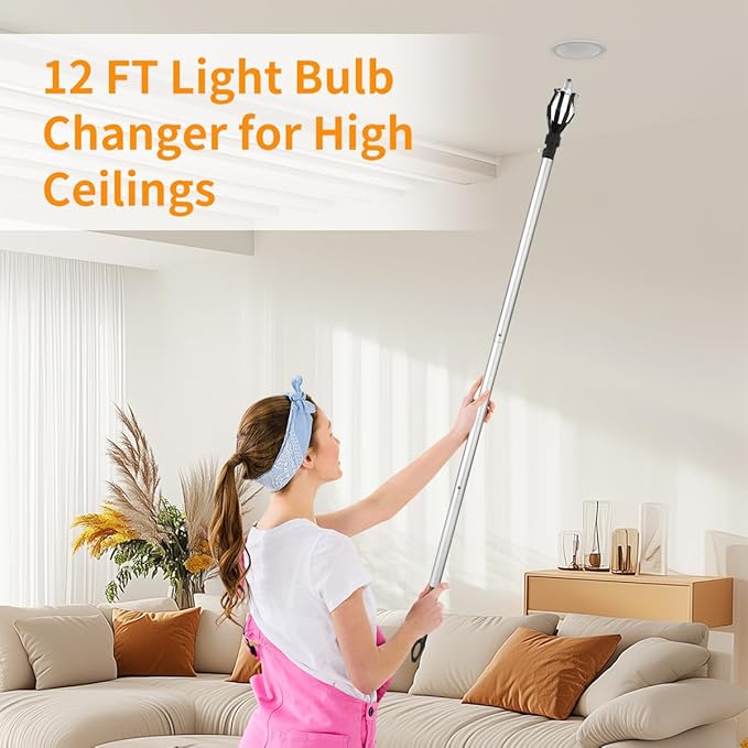 12FT Lightbulb Changer for High Ceilings High Reach Light Bulb ChangerLight Bulb Changer with Pole ExtensionBaskets and Suction Cup Bulb Removal Tool