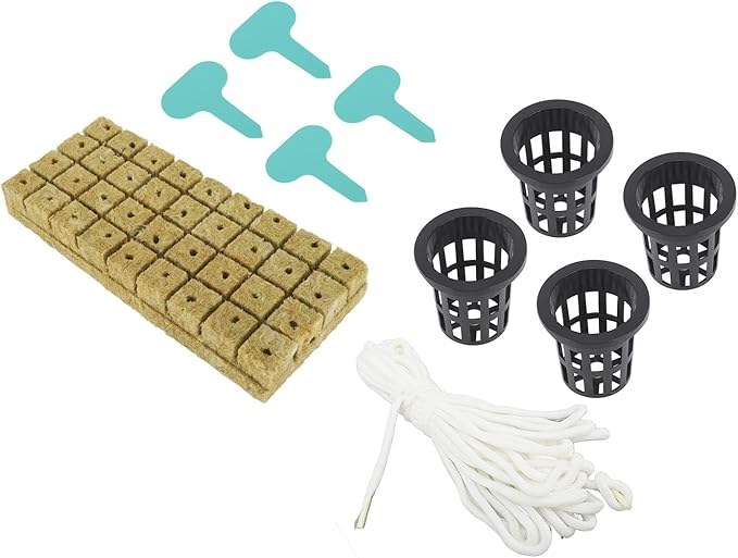 JTLB 72 Set 1 Inch Rockwool Cubes with 2 Inch Net Pots for Hydroponics Growing System Good Water Absorption Hydroponics Mesh Net Cup Kit for Home