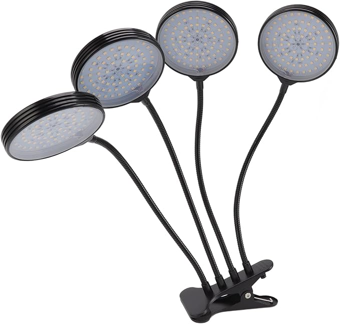 60W 4 Head LED Plant Light for Indoor Growing with USB Power - 360° Adjustable Clip - On Grow Lamp 5 Dimmable Modes Waterproof Design for Plants