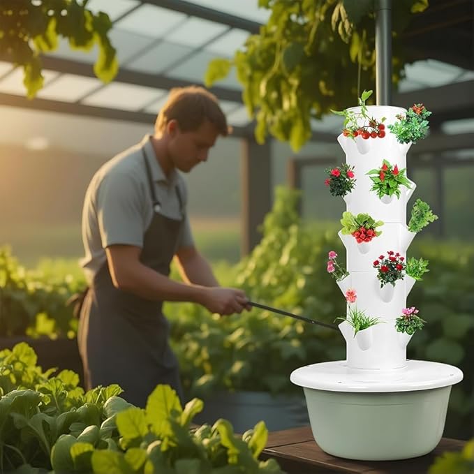 Hydroponic Tower Garden Kit5/7/9 Layers Indoor Vertical Growing System with Self-Watering Tank Space-Saving Aeroponic Planter for Vegetables Herbs &amp Strawberries(Size:9 Layers)