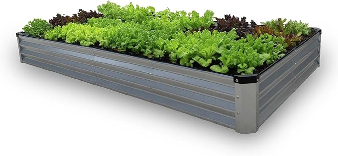 GrowHaus 8x4x1FT Galvanized Raised Garden Bed Planter Boxes Outdoor Large Metal Garden Beds for Planting Vegetables Flowers Herbs Rectangle Silver