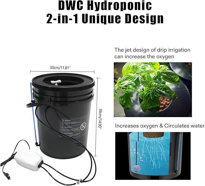 5 Gal Hydroponic Growing System Indoor Deep Water Culture with Drip Irrigation &amp Air Pump 8 Basket Kit for Vegetables Herbs Home Garden