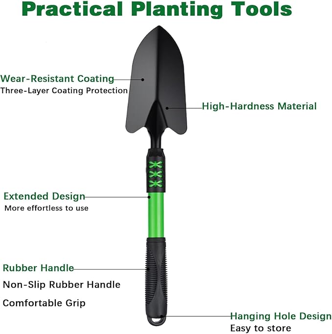 Garden Tool Set 3 Pack Stainless Steel Heavy Duty Hand Cultivator Hoes Shovel for Planting Weeding Digging Green