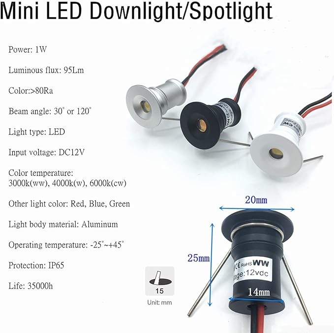 16PCS Outdoor LED Recessed Spotlight - Buried Garden Lamp 1W Mini 12V Ceiling Spotlight 15mm(Blue120 Degrees)