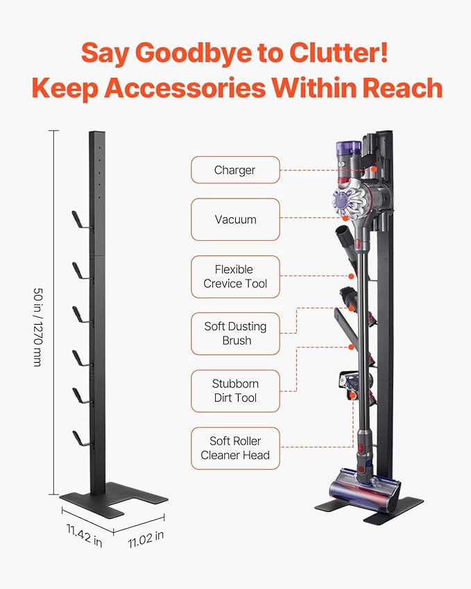 VEVOR Vacuum Stand Compatible with V6 V7 V8 V10 V11 V15 Stable Vacuum Stand Holder with 6 Hooks for DC30 DC31 DC34 DC35 DC58 DC59 DC62 D74 Cordless Upright Vacuum Cleaners &amp Accessories