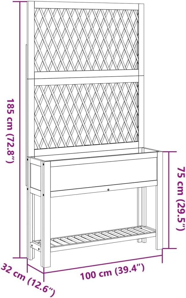 Garden Planter with Trellis and Shelf Outdoor Raised Garden Bed Planter with Trellis Flower Standing Planter Box 39.4x12.6x72.8 Solid Wood Acacia-132